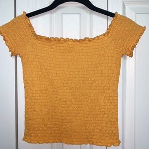 HOLLISTER ruched off the shoulder top yellow